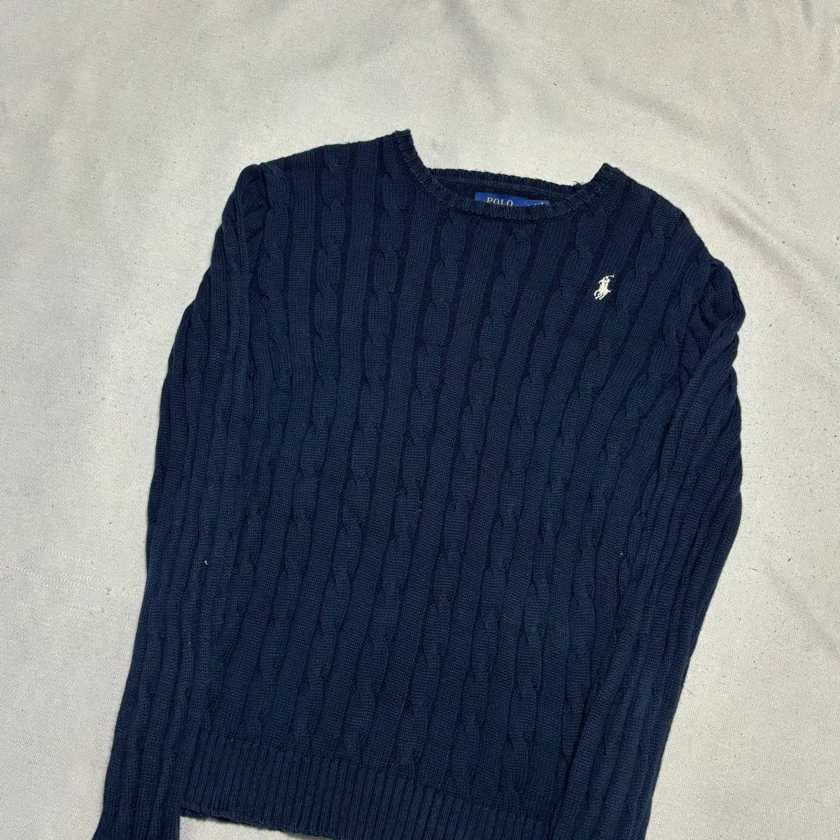 S ポロラルフローレンホワイトポニーウィメンズネイビーケーブルニット